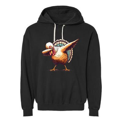 Funny Dabbing Turkey Thanksgiving Day Pilgrim Girls Dab Garment-Dyed Fleece Hoodie