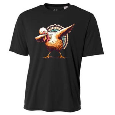 Funny Dabbing Turkey Thanksgiving Day Pilgrim Girls Dab Cooling Performance Crew T-Shirt