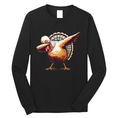 Funny Dabbing Turkey Thanksgiving Day Pilgrim Girls Dab Long Sleeve Shirt