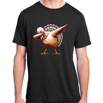 Funny Dabbing Turkey Thanksgiving Day Pilgrim Girls Dab Adult ChromaSoft Performance T-Shirt