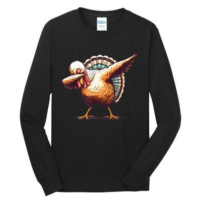 Funny Dabbing Turkey Thanksgiving Day Pilgrim Girls Dab Tall Long Sleeve T-Shirt