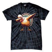 Funny Dabbing Turkey Thanksgiving Day Pilgrim Girls Dab Tie-Dye T-Shirt