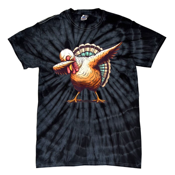 Funny Dabbing Turkey Thanksgiving Day Pilgrim Girls Dab Tie-Dye T-Shirt