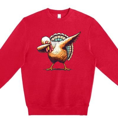 Funny Dabbing Turkey Thanksgiving Day Pilgrim Girls Dab Premium Crewneck Sweatshirt