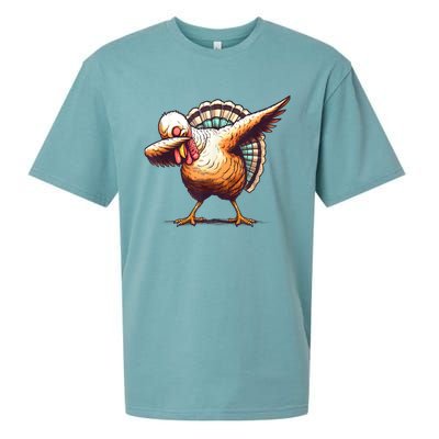 Funny Dabbing Turkey Thanksgiving Day Pilgrim Girls Dab Sueded Cloud Jersey T-Shirt