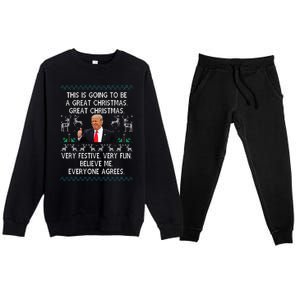 Funny Donald Trump Merry Christmas Xmas Pajamas Holiday Ugly Premium Crewneck Sweatsuit Set