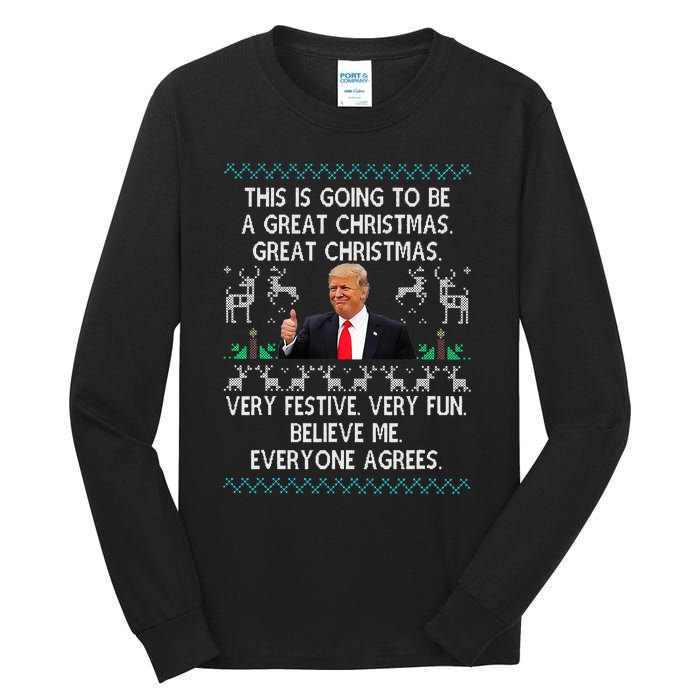 Funny Donald Trump Merry Christmas Xmas Pajamas Holiday Ugly Tall Long Sleeve T-Shirt