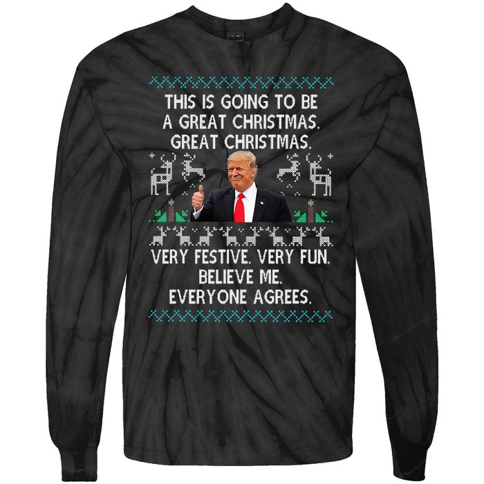 Funny Donald Trump Merry Christmas Xmas Pajamas Holiday Ugly Tie-Dye Long Sleeve Shirt