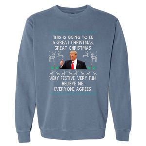 Funny Donald Trump Merry Christmas Xmas Pajamas Holiday Ugly Garment-Dyed Sweatshirt