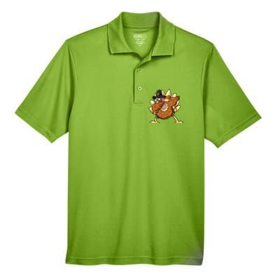 Funny Dabbing Turkey Day Thanksgiving Gift Men's Origin Performance Pique Polo