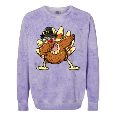 Funny Dabbing Turkey Day Thanksgiving Gift Colorblast Crewneck Sweatshirt