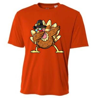 Funny Dabbing Turkey Day Thanksgiving Gift Cooling Performance Crew T-Shirt