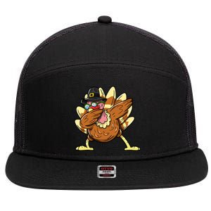 Funny Dabbing Turkey Day Thanksgiving Gift 7 Panel Mesh Trucker Snapback Hat