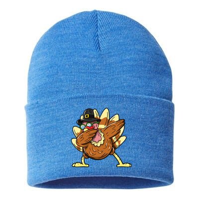 Funny Dabbing Turkey Day Thanksgiving Gift Sustainable Knit Beanie