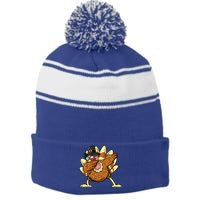 Funny Dabbing Turkey Day Thanksgiving Gift Stripe Pom Pom Beanie