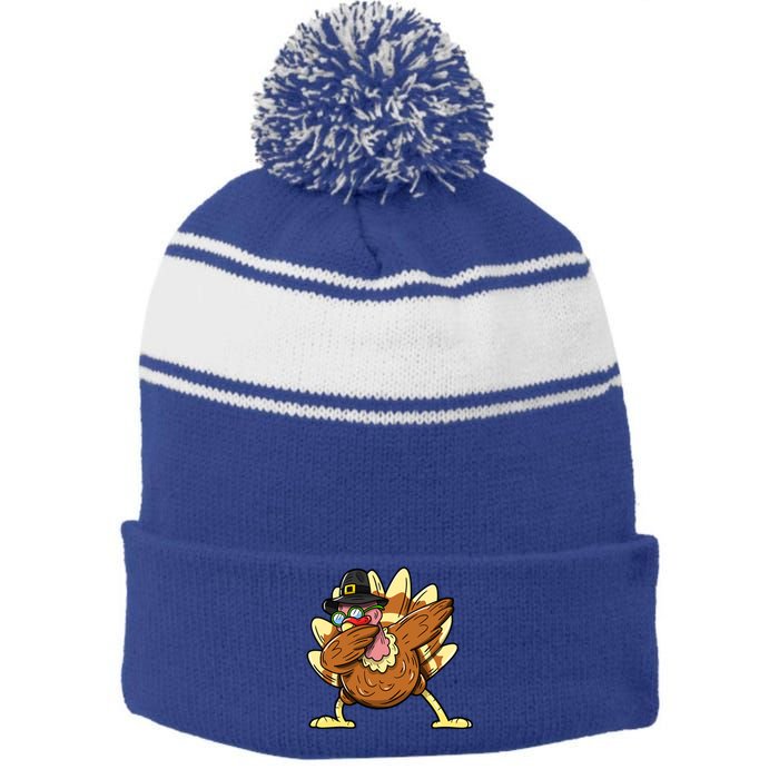 Funny Dabbing Turkey Day Thanksgiving Gift Stripe Pom Pom Beanie