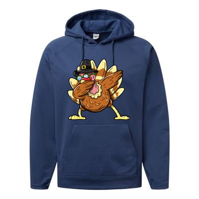 Funny Dabbing Turkey Day Thanksgiving Gift Performance Fleece Hoodie