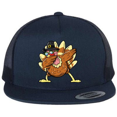 Funny Dabbing Turkey Day Thanksgiving Gift Flat Bill Trucker Hat