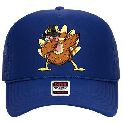 Funny Dabbing Turkey Day Thanksgiving Gift High Crown Mesh Back Trucker Hat