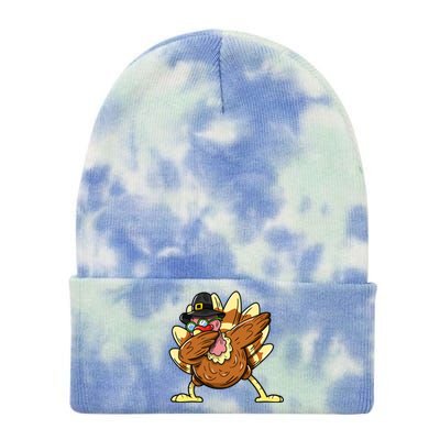 Funny Dabbing Turkey Day Thanksgiving Gift Tie Dye 12in Knit Beanie