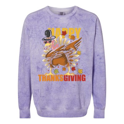 Funny Dabbing Turkey Happy Thanksgiving Day Great Gift Colorblast Crewneck Sweatshirt