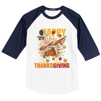 Funny Dabbing Turkey Happy Thanksgiving Day Great Gift Baseball Sleeve Shirt