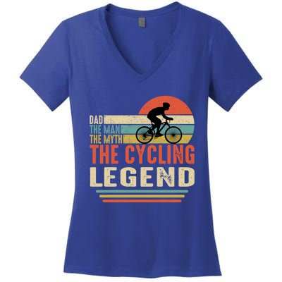 Funny Dad Tee Dad The The Myth The Cycling Legend Funny Gift Women's V-Neck T-Shirt