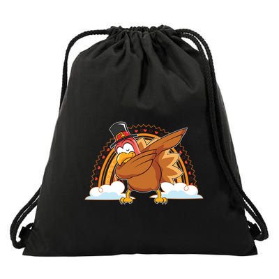 Funny Dabbing Turkey Festive Dinner Rainbow Blessed Turkey Gift Drawstring Bag