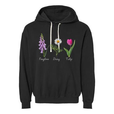Foxglove Daisy Tulip Floral Garment-Dyed Fleece Hoodie