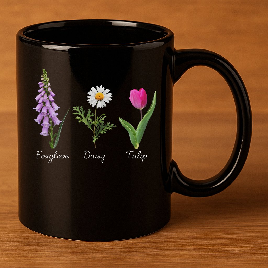 Foxglove Daisy Tulip Floral 11oz C Handle Ceramic Mug