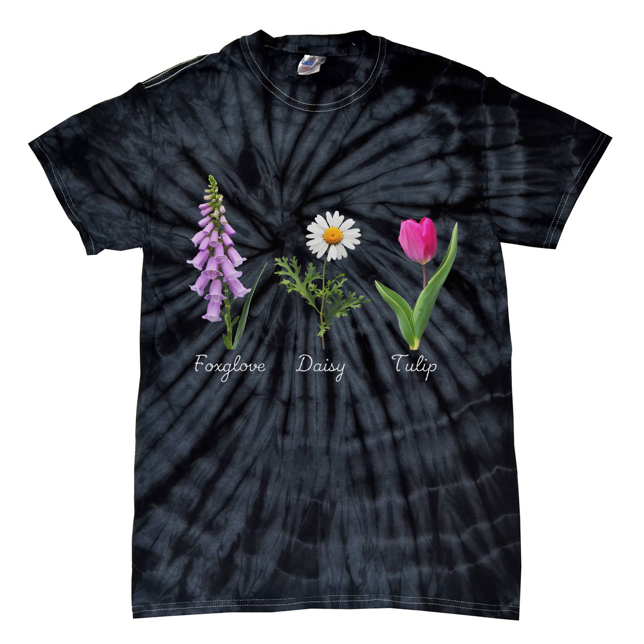 Foxglove Daisy Tulip Floral Tie-Dye T-Shirt