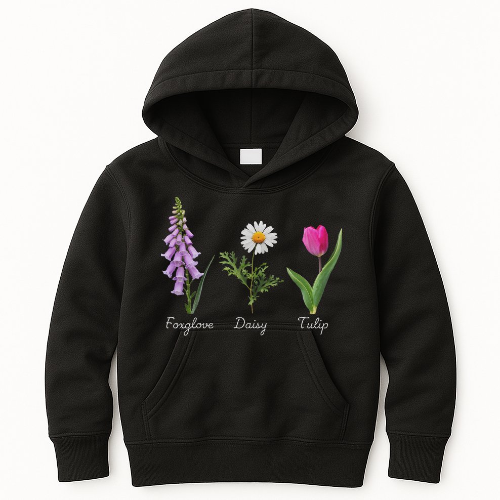 Foxglove Daisy Tulip Floral Kids Hoodie