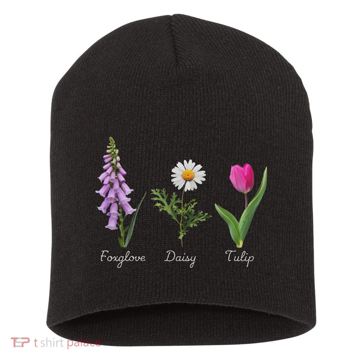 Foxglove Daisy Tulip Floral Short Acrylic Beanie