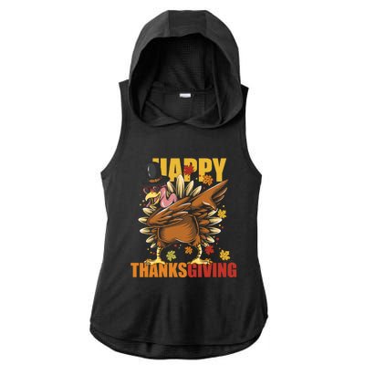 Funny Dabbing Turkey Happy Thanksgiving Day Gift Ladies PosiCharge Tri-Blend Wicking Draft Hoodie Tank