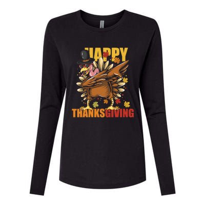 Funny Dabbing Turkey Happy Thanksgiving Day Gift Womens Cotton Relaxed Long Sleeve T-Shirt