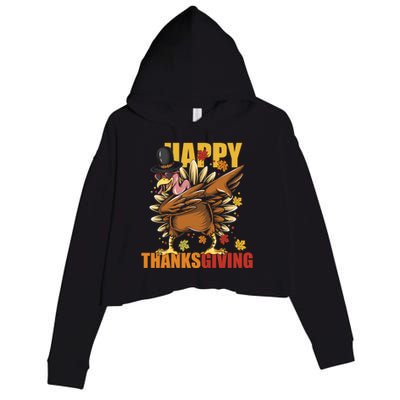 Funny Dabbing Turkey Happy Thanksgiving Day Gift Crop Fleece Hoodie