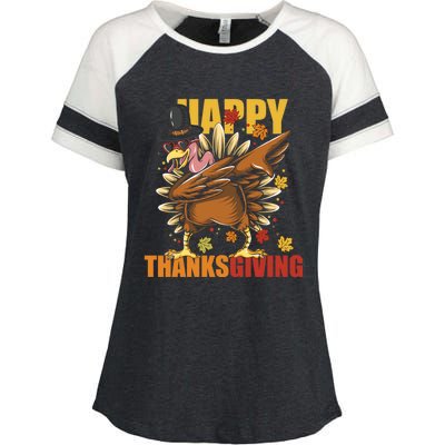 Funny Dabbing Turkey Happy Thanksgiving Day Gift Enza Ladies Jersey Colorblock Tee