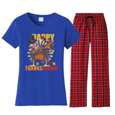 Funny Dabbing Turkey Happy Thanksgiving Day Gift Women's Flannel Pajama Set