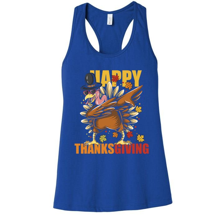 Funny Dabbing Turkey Happy Thanksgiving Day Gift Women's Racerback Tank