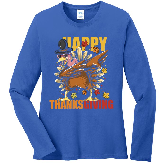 Funny Dabbing Turkey Happy Thanksgiving Day Gift Ladies Long Sleeve Shirt