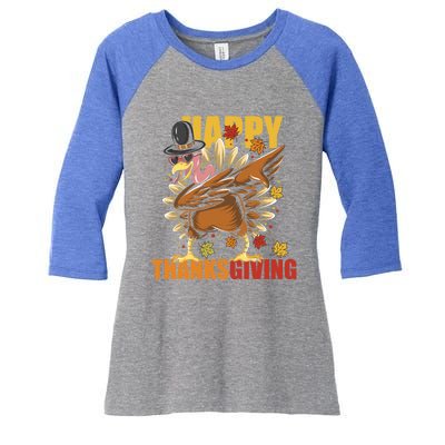 Funny Dabbing Turkey Happy Thanksgiving Day Gift Women's Tri-Blend 3/4-Sleeve Raglan Shirt