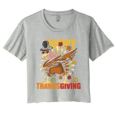 Funny Dabbing Turkey Happy Thanksgiving Day Gift Women's Crop Top Tee