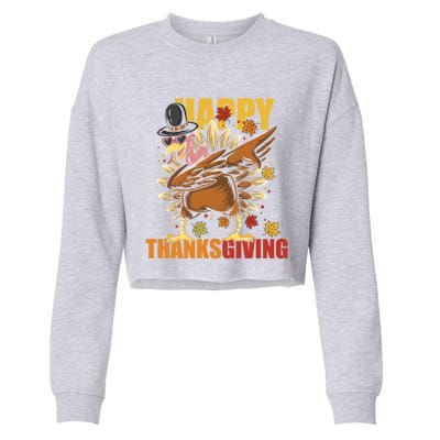 Funny Dabbing Turkey Happy Thanksgiving Day Gift Cropped Pullover Crew