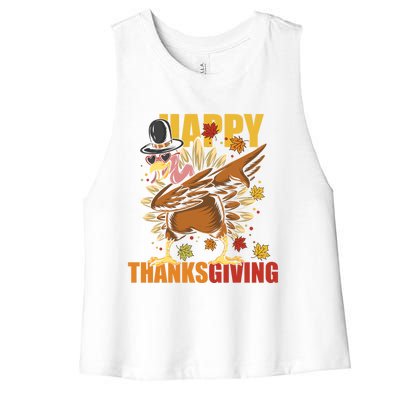 Funny Dabbing Turkey Happy Thanksgiving Day Gift Women's Racerback Cropped Tank