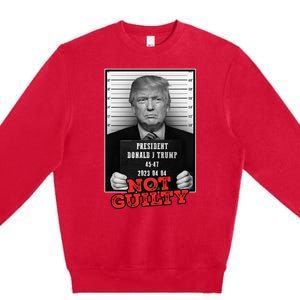 Funny Donald Trump Not Guilty Mug Shot Free Trump 2024 Premium Crewneck Sweatshirt