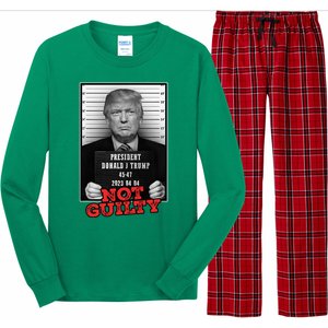 Funny Donald Trump Not Guilty Mug Shot Free Trump 2024 Long Sleeve Pajama Set