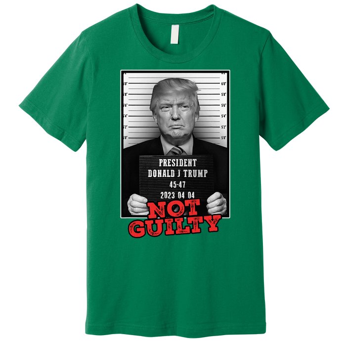 Funny Donald Trump Not Guilty Mug Shot Free Trump 2024 Premium T-Shirt