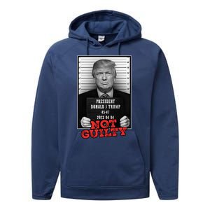 Funny Donald Trump Not Guilty Mug Shot Free Trump 2024 Performance Fleece Hoodie