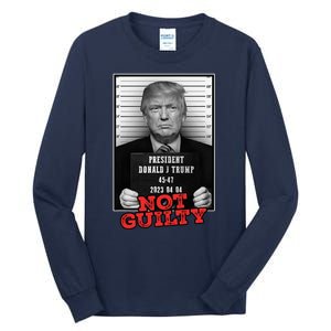 Funny Donald Trump Not Guilty Mug Shot Free Trump 2024 Tall Long Sleeve T-Shirt