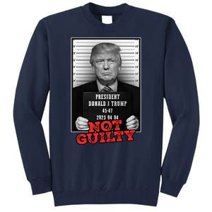 Funny Donald Trump Not Guilty Mug Shot Free Trump 2024 Tall Sweatshirt